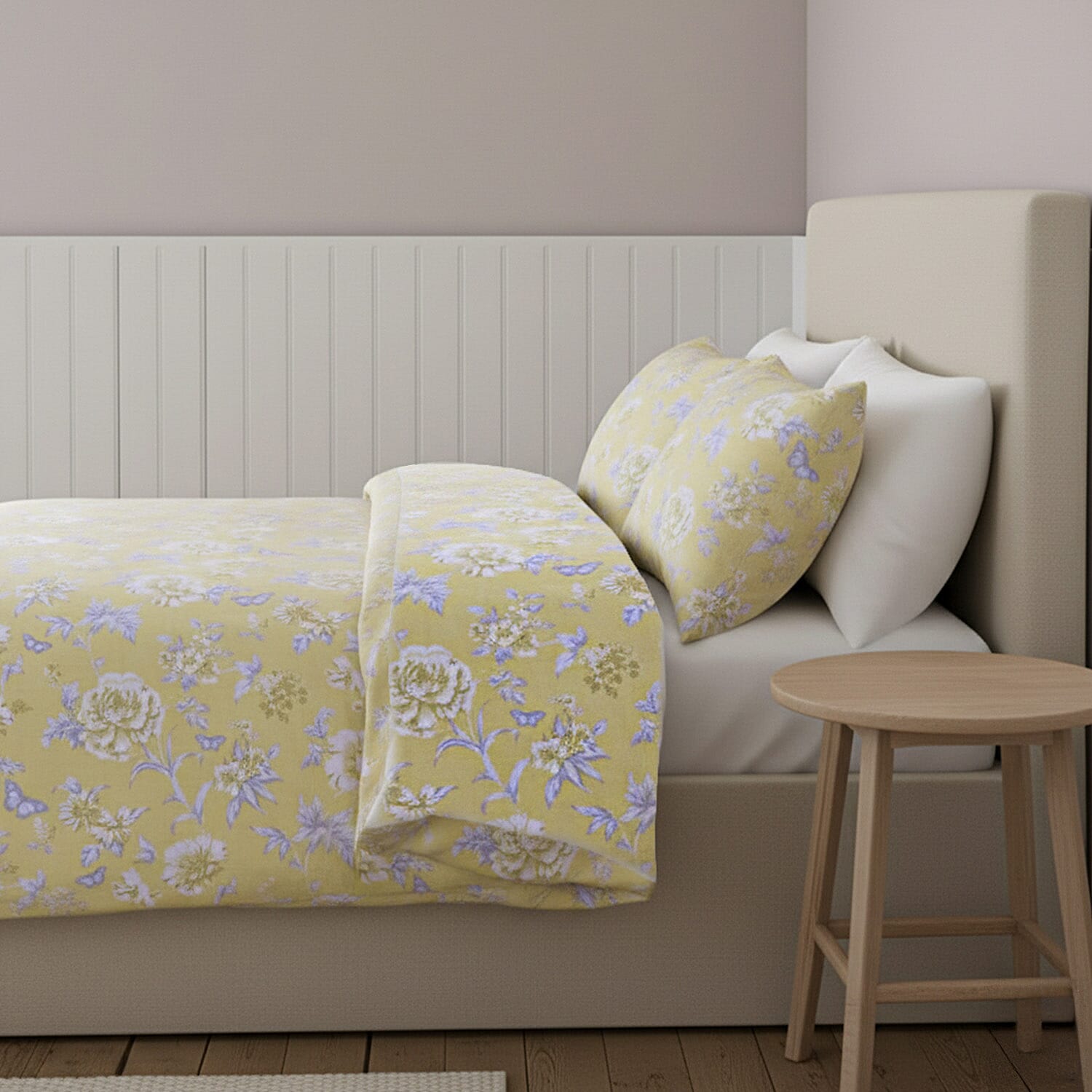 Simply Charlotte Mia Floral Print Duvet Cover Set (Size Single) - Lemon