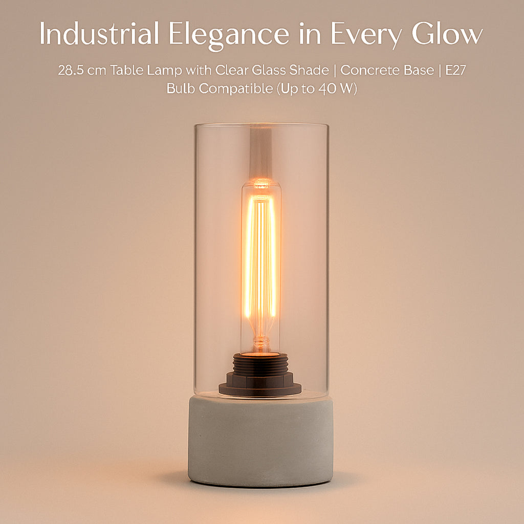 Table Lamp with Clear Glass Shade - 28.5cm