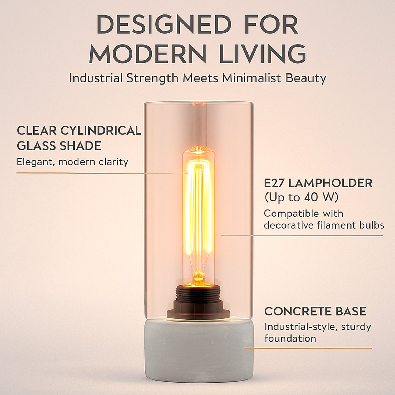 Table Lamp with Clear Glass Shade - 28.5cm