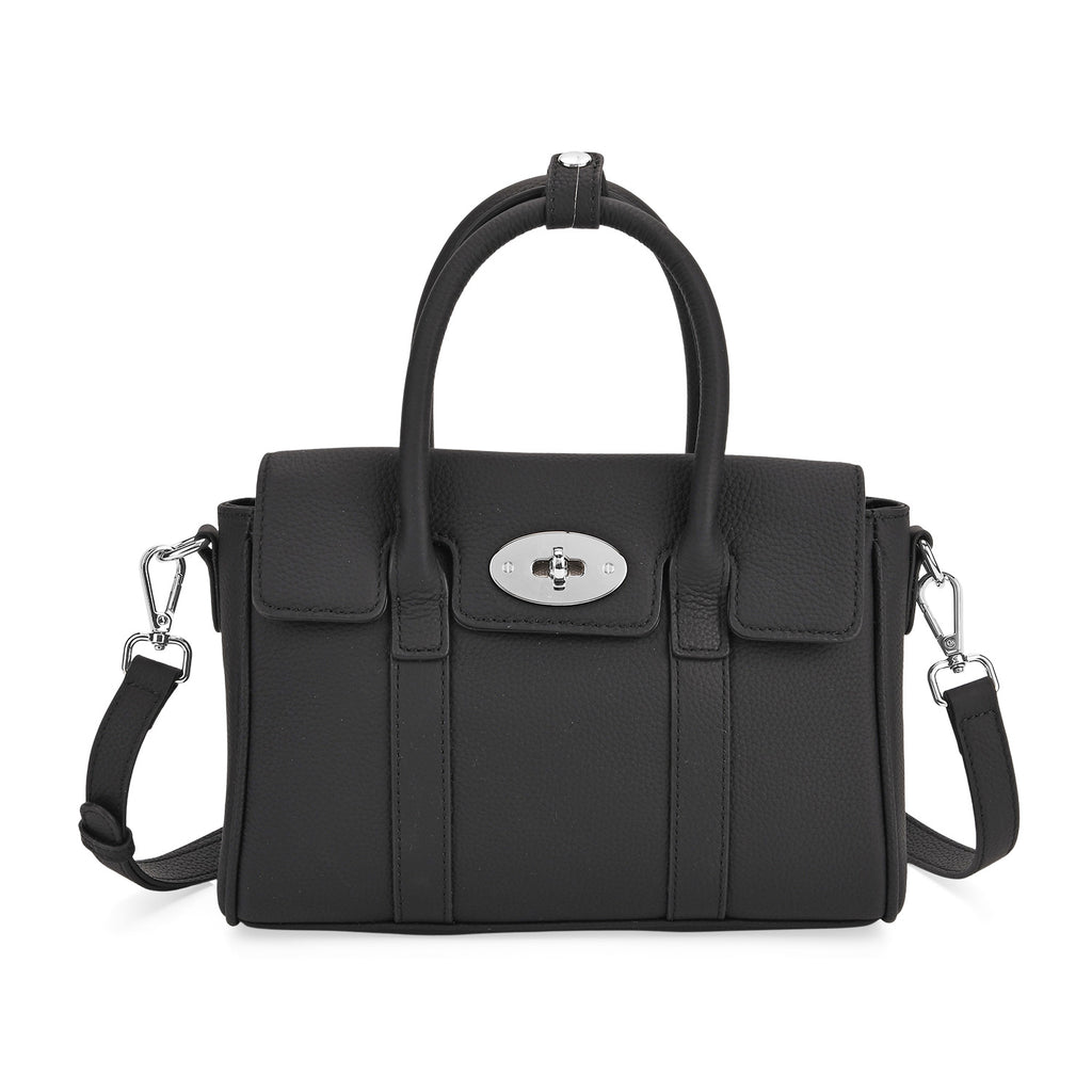 La Marey Genuine Leather Mini Bayswater Satchel Bag - Black_8163208