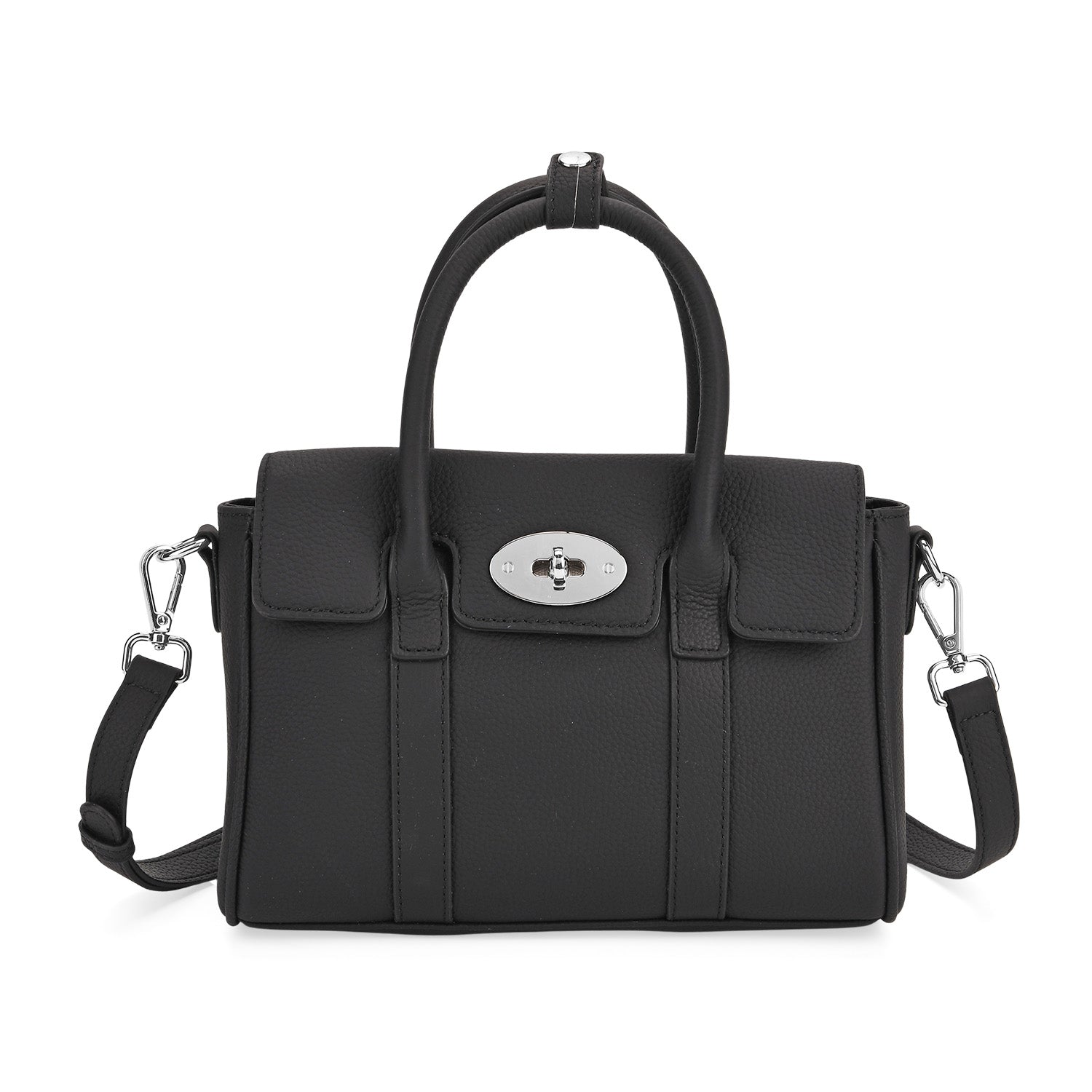 La Marey Genuine Leather Mini Bayswater Satchel Bag - Black_8163208