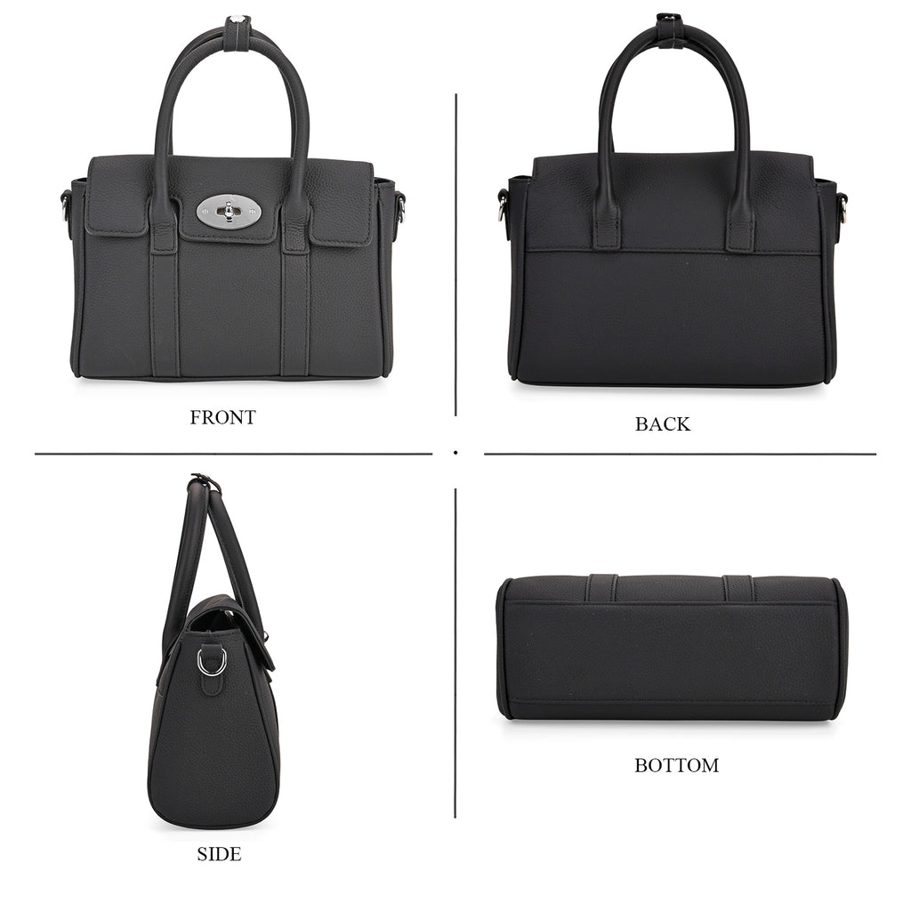 La Marey Genuine Leather Mini Bayswater Satchel Bag - Black_8163208_3
