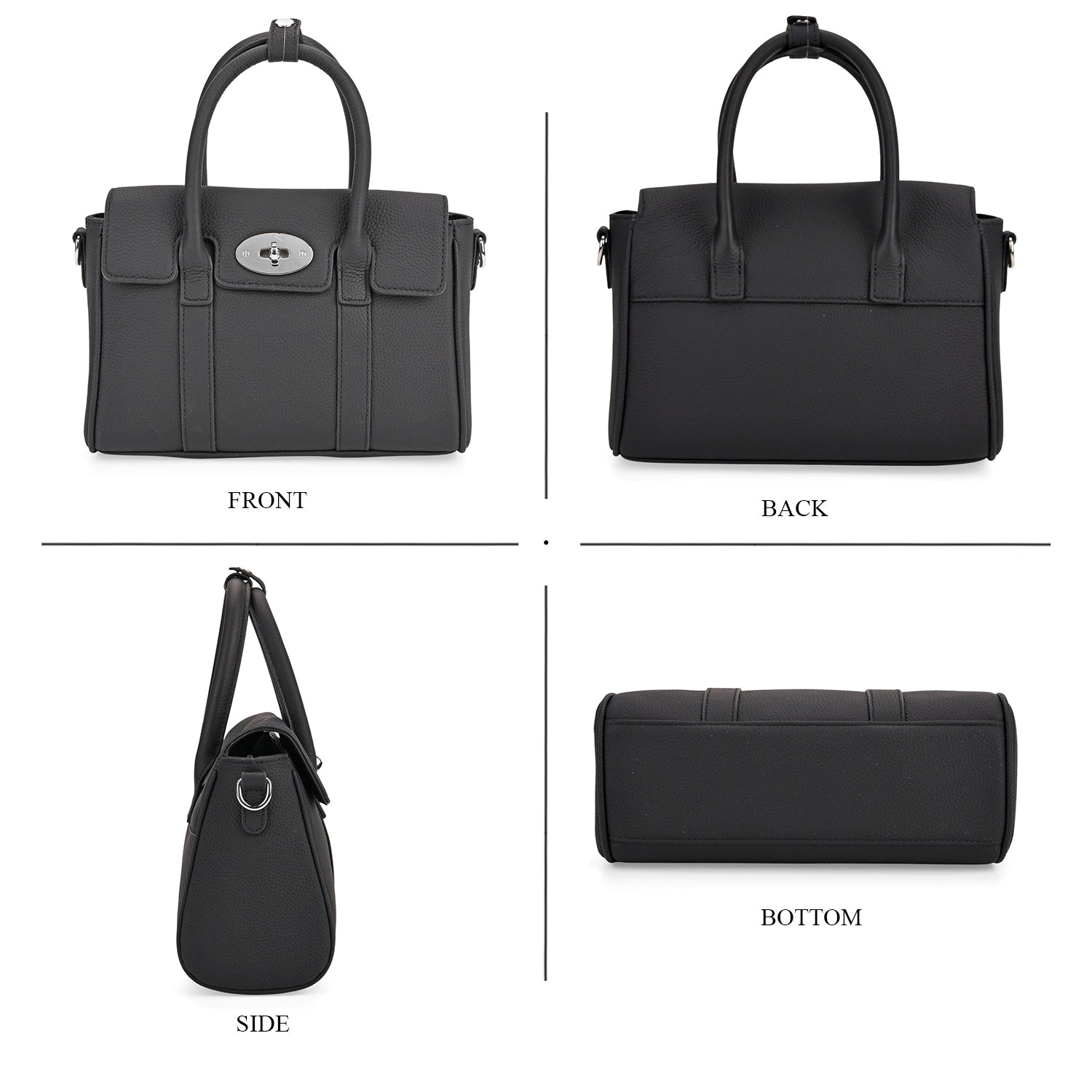 La Marey Genuine Leather Mini Bayswater Satchel Bag - Black_8163208_3