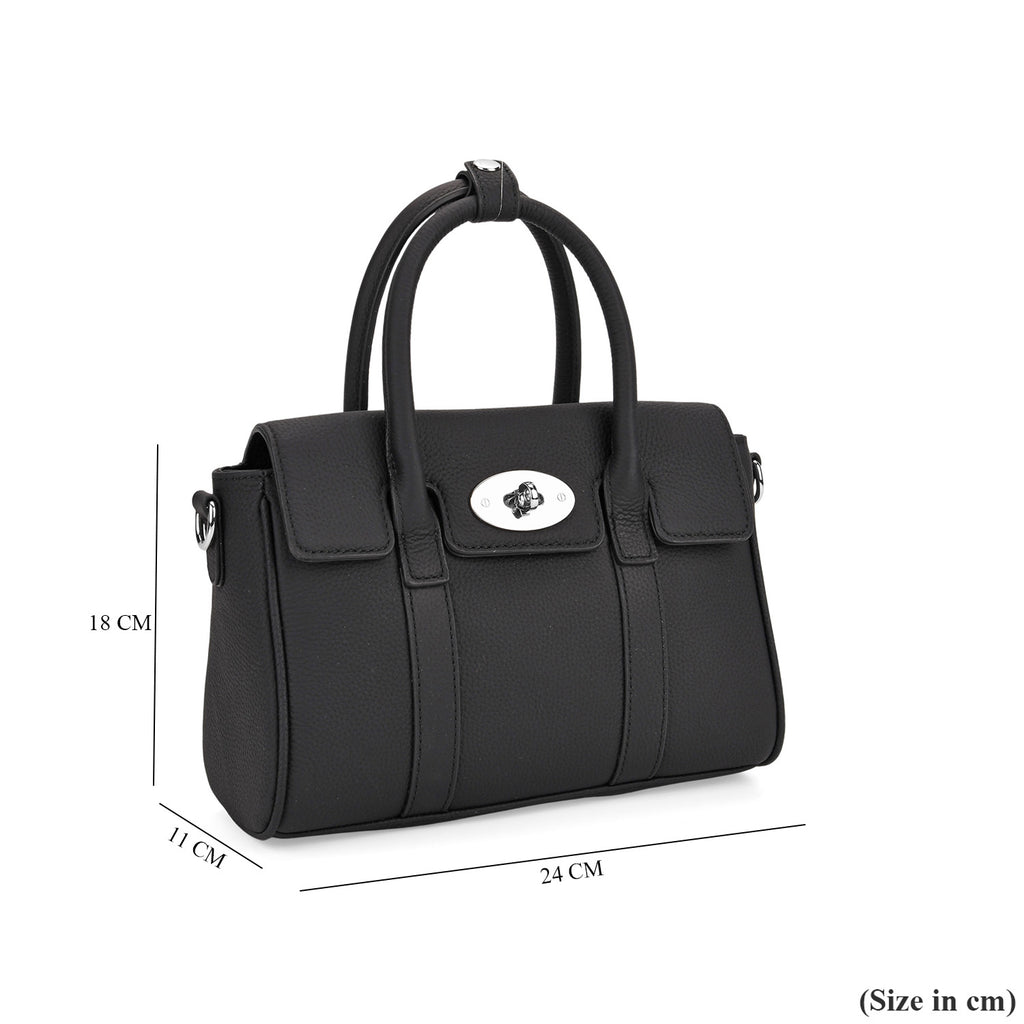 La Marey Genuine Leather Mini Bayswater Satchel Bag - Black_8163208_6
