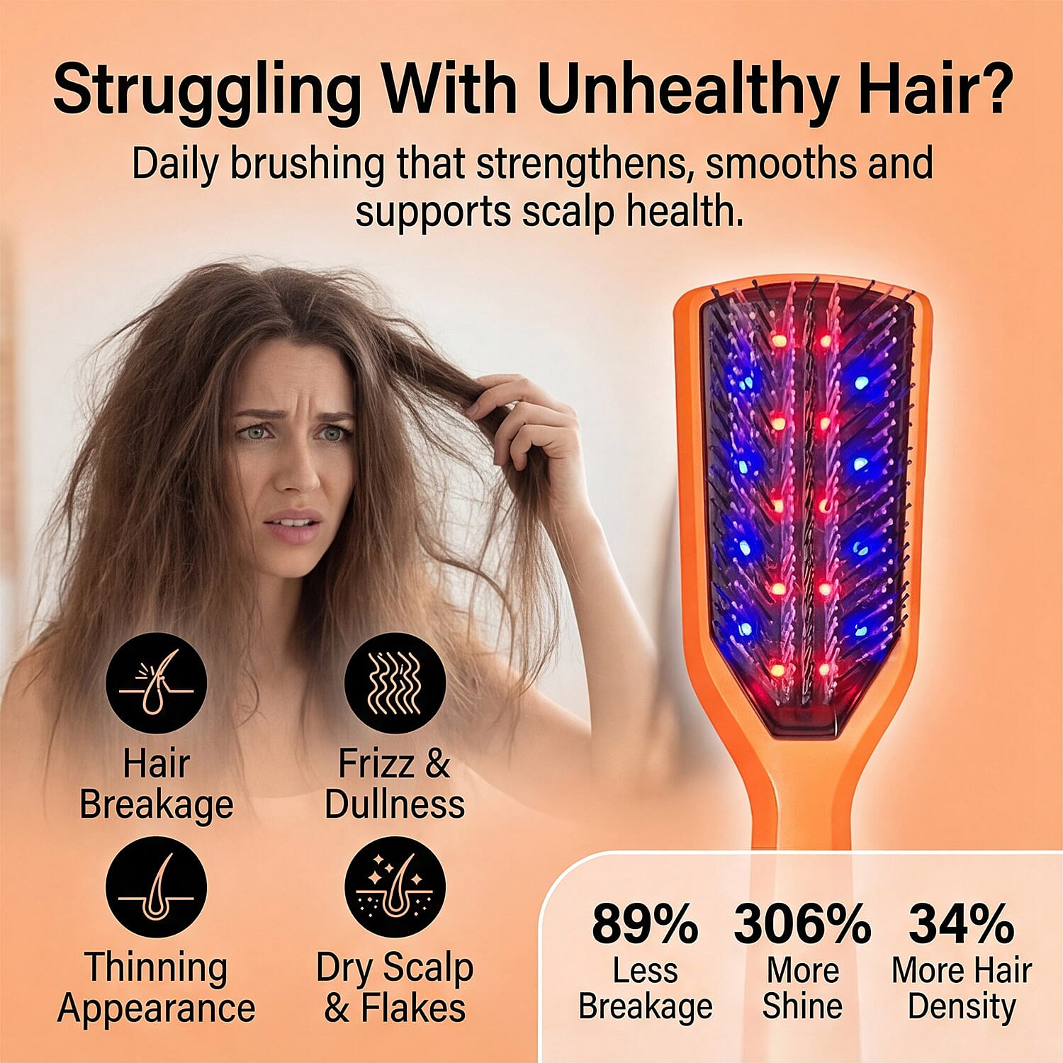 Lab Life INCREMENTUM LED Hairbrush with 72 Pure Sourced LED Lights - Lifetime Warranty