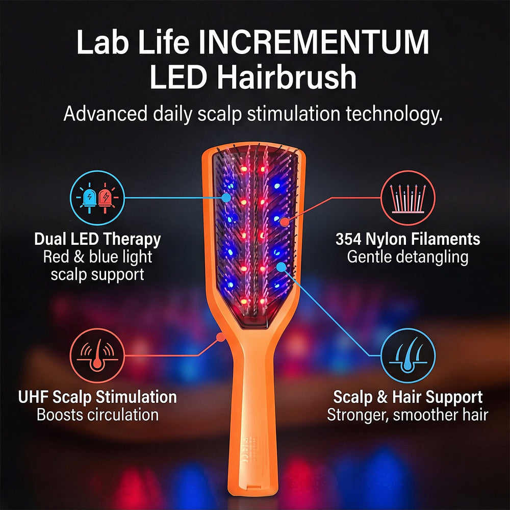 Lab Life INCREMENTUM LED Hairbrush with 72 Pure Sourced LED Lights - Lifetime Warranty