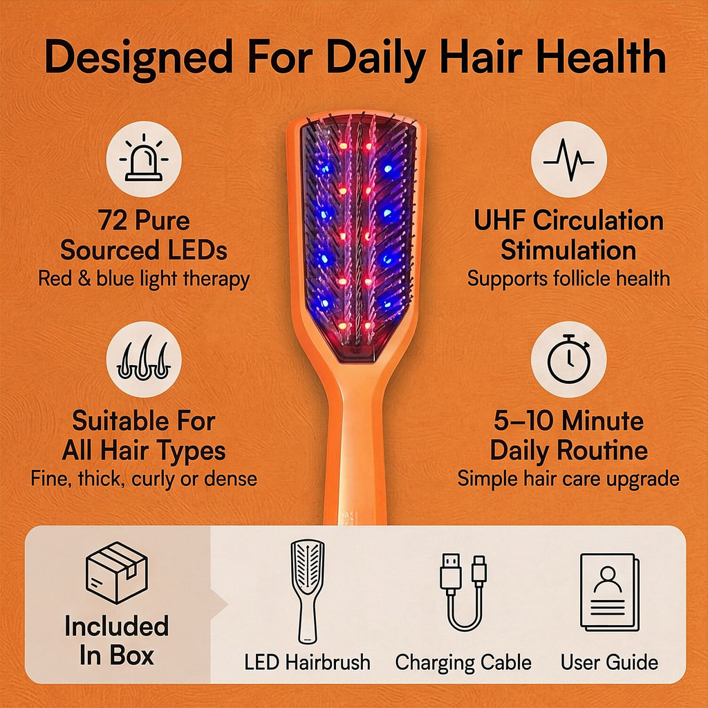 Lab Life INCREMENTUM LED Hairbrush with 72 Pure Sourced LED Lights - Lifetime Warranty
