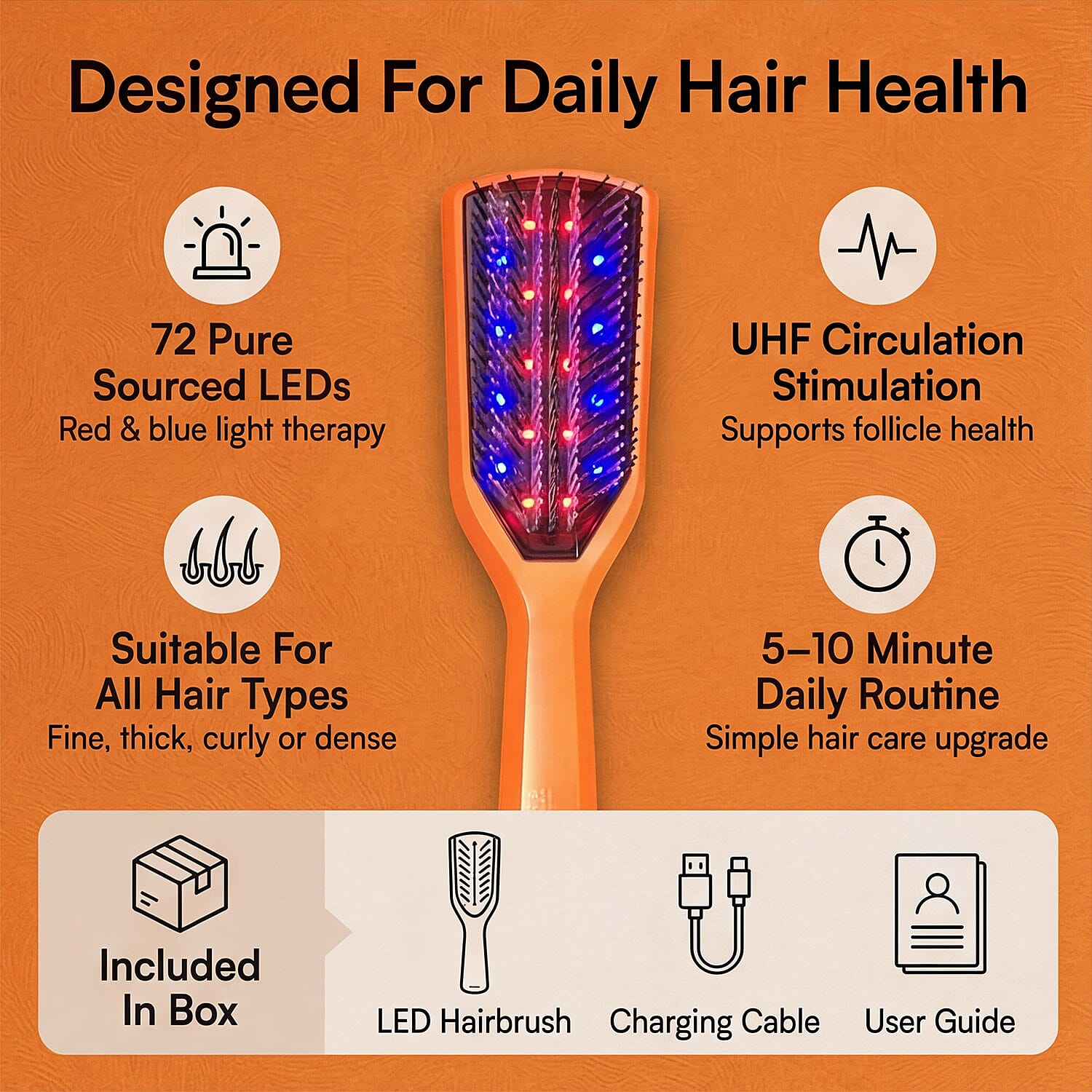 Lab Life INCREMENTUM LED Hairbrush with 72 Pure Sourced LED Lights - Lifetime Warranty