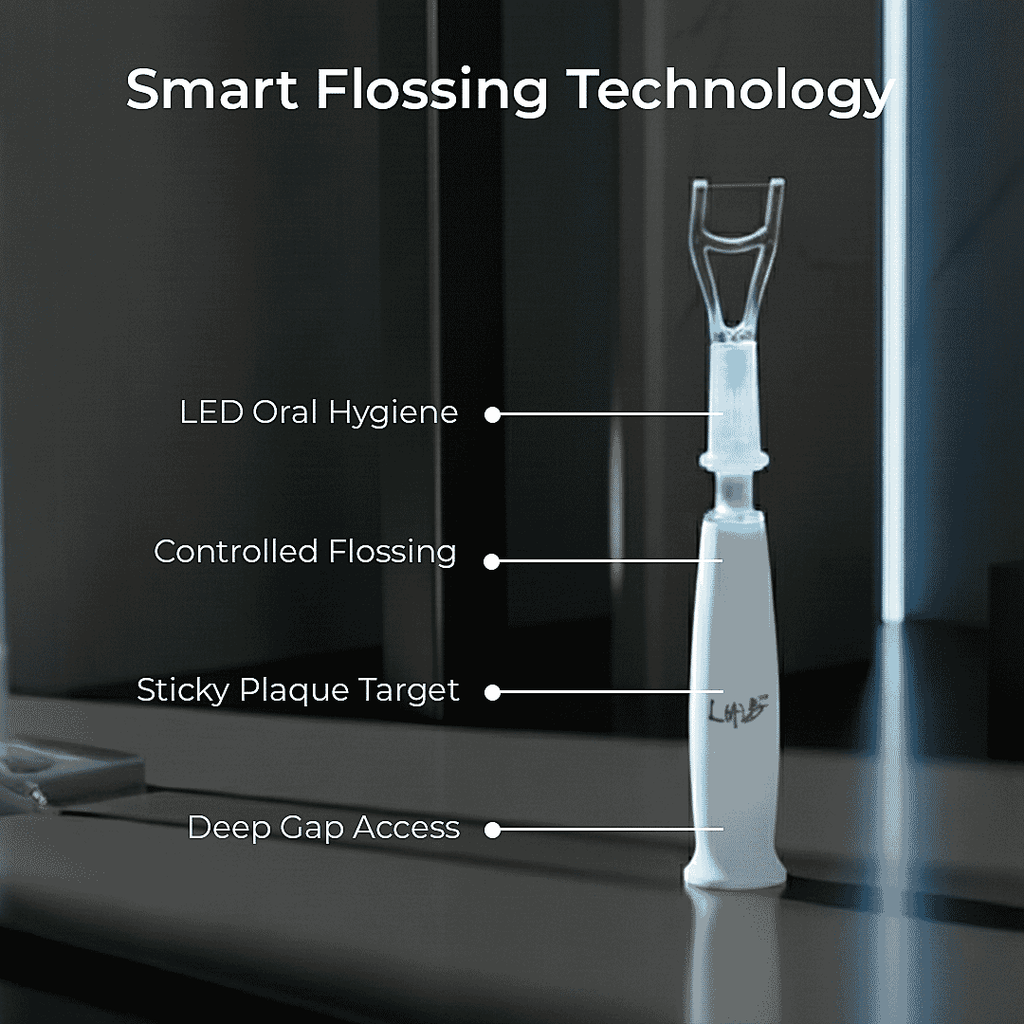 Lab Life Floss Light - LED Teeth Whitening and Interdental Flosser (Including 6 Flossing Heads)