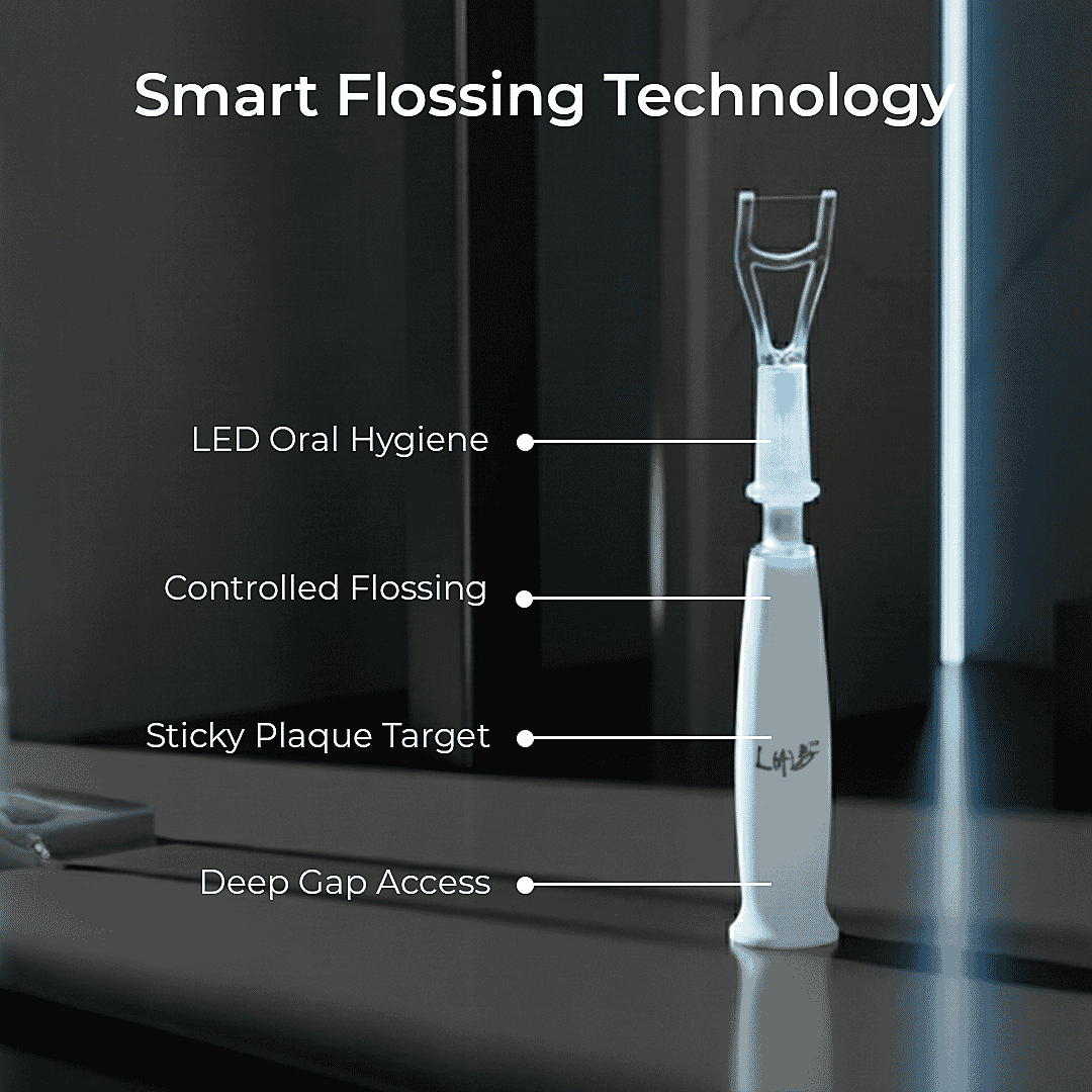 Lab Life Floss Light - LED Teeth Whitening and Interdental Flosser (Including 6 Flossing Heads)