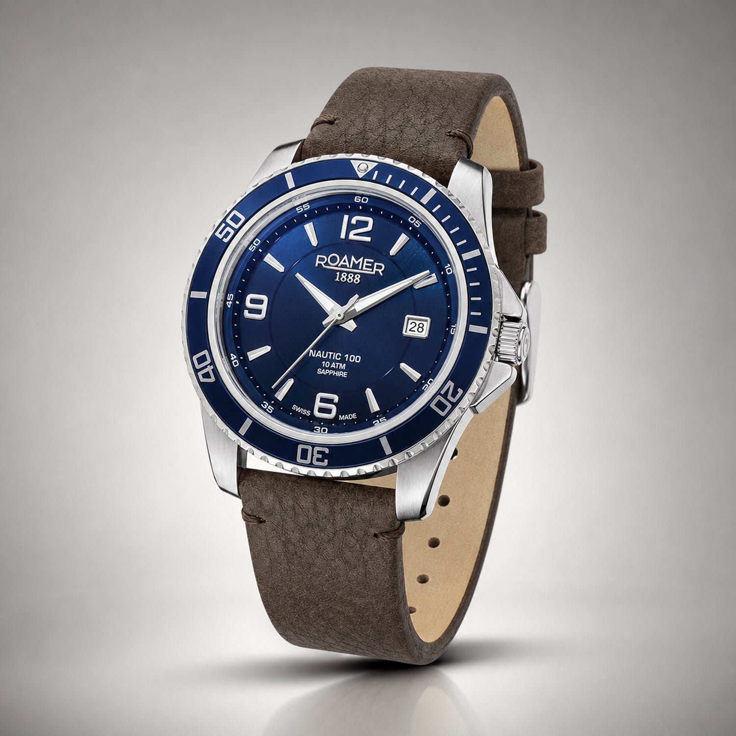 Roamer Swiss Quartz Mens Watch in Stainless Steel - Brown_8167253