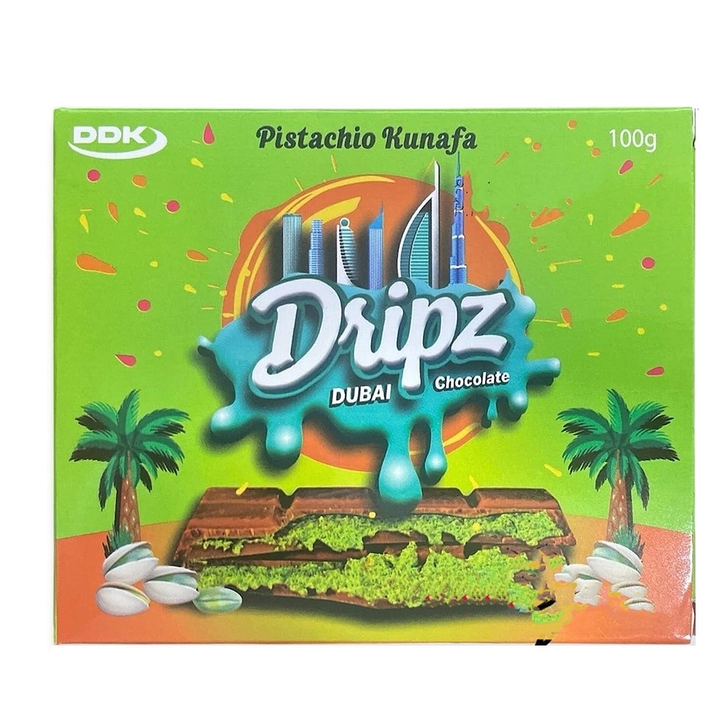Dripz Dubai Chocolate Pistachio Kunafa Bar Best For Sharing 100g