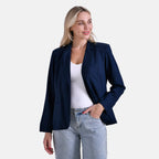 La Marey Classic Linen Blend Blazer with Lapels (Size 8 to 10) - Blue