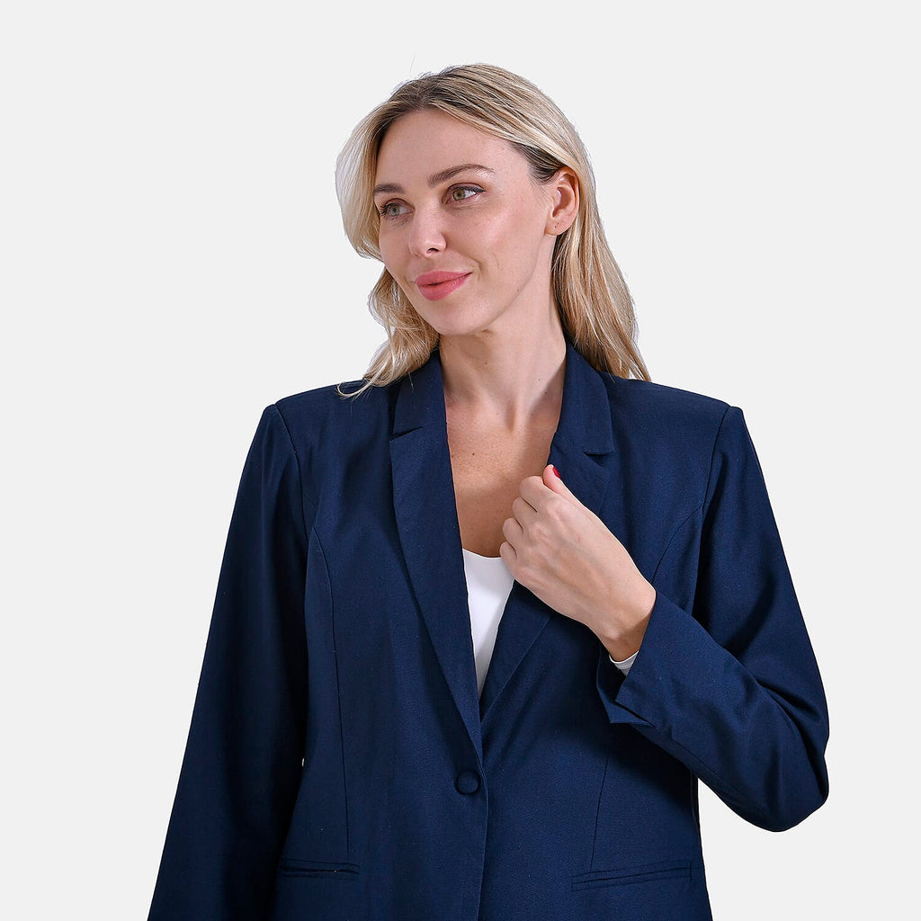 La Marey Classic Linen Blend Blazer with Lapels (Size 16 to 18) - Blue
