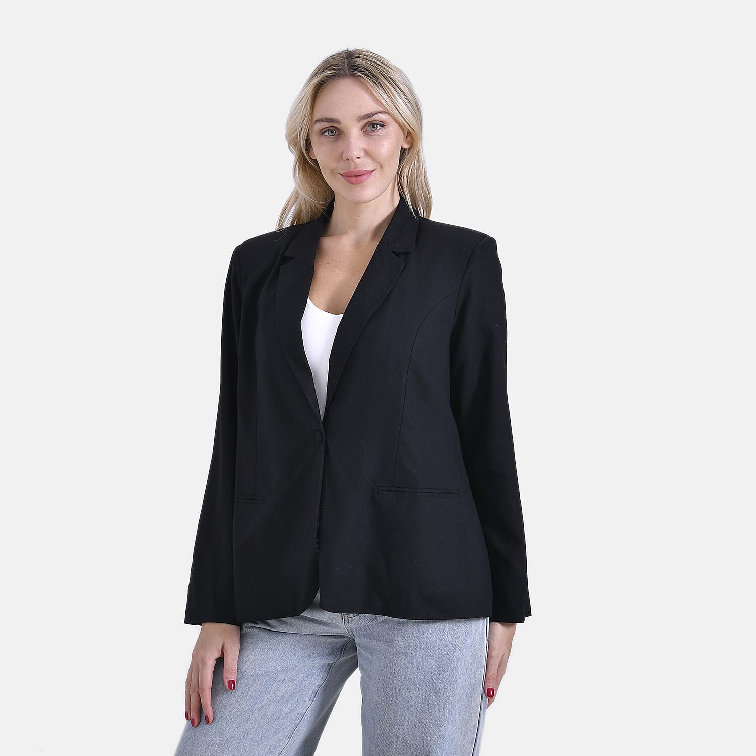 La Marey Classic Linen Blend Blazer (Size 12 to 14) - Black