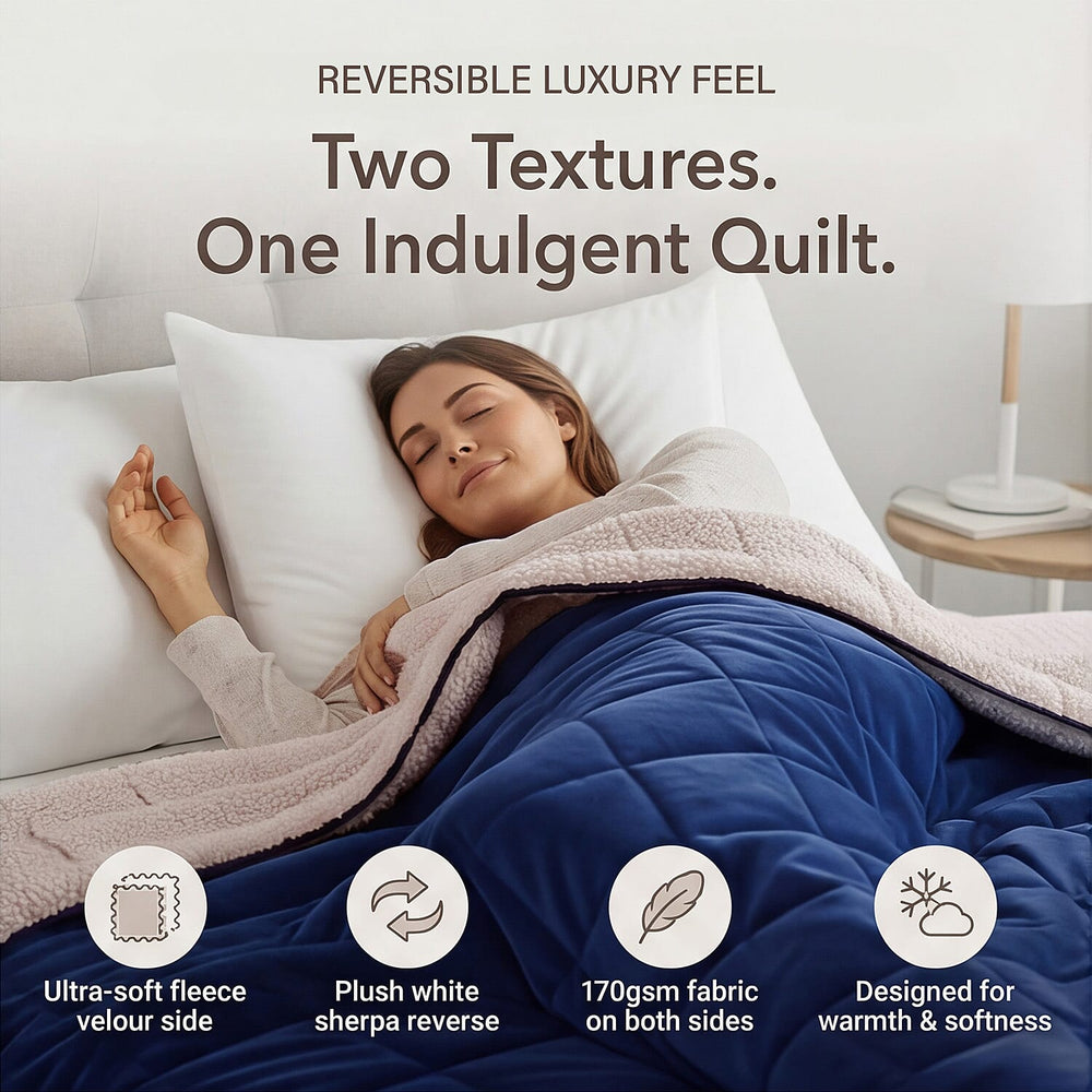 SEASONS SPECIAL LAUNCH - Hush Haven Luxury Reversible Cooling 7 Layer Sherpa Weighted Quilt (Size King) - Navy Approax 7 kg