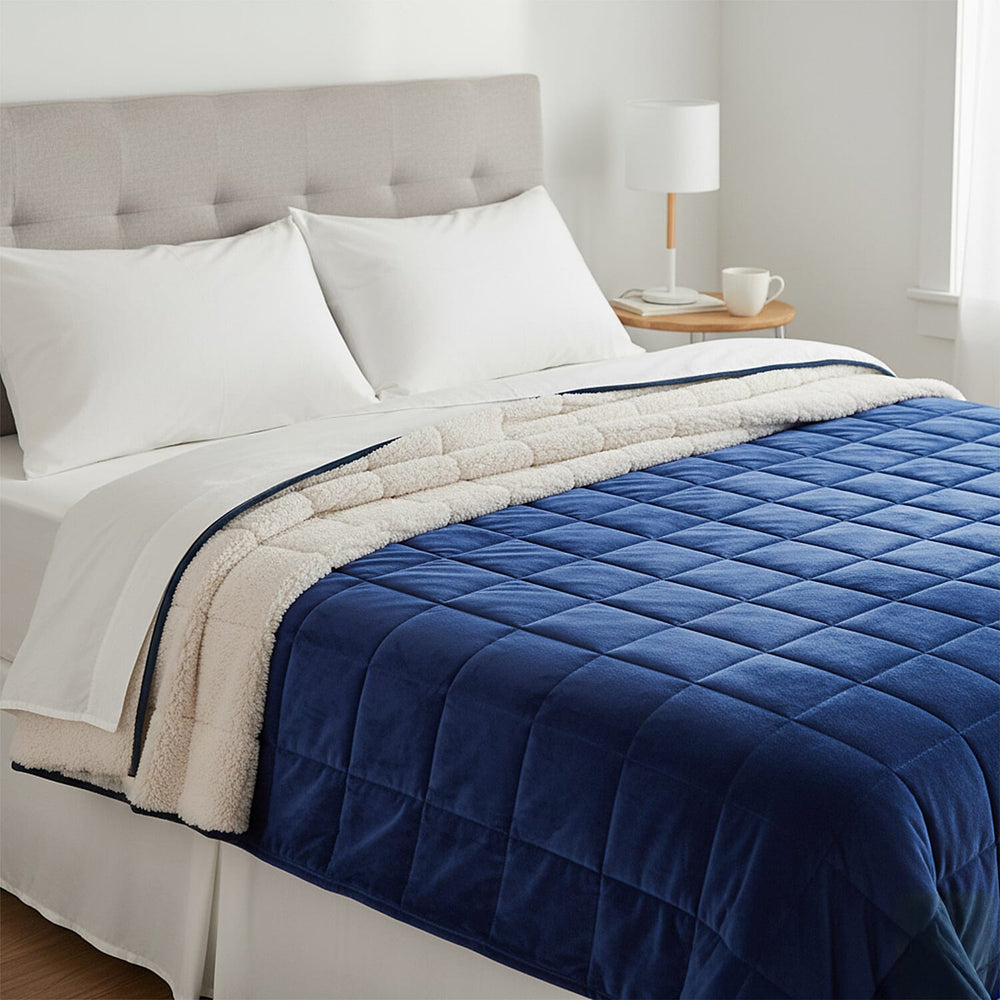 SEASONS SPECIAL LAUNCH - Hush Haven Luxury Reversible Cooling 7 Layer Sherpa Weighted Quilt (Size King) - Navy Approax 7 kg