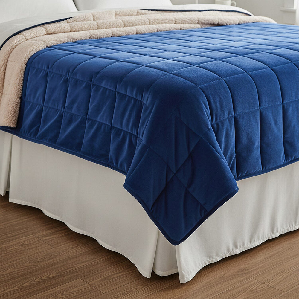 SEASONS SPECIAL LAUNCH - Hush Haven Luxury Reversible Cooling 7 Layer Sherpa Weighted Quilt (Size King) - Navy Approax 7 kg