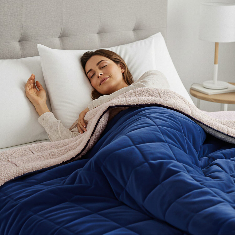 SEASONS SPECIAL LAUNCH - Hush Haven Luxury Reversible Cooling 7 Layer Sherpa Weighted Quilt (Size King) - Navy Approax 7 kg