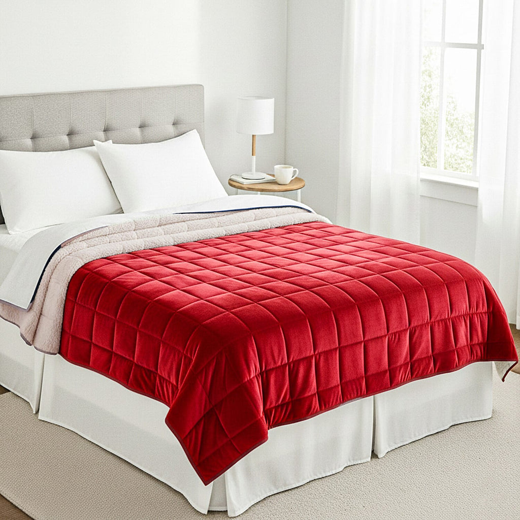 Hush Haven Luxury Reversible 7 Layer Weighted Quilt - Size King - Red - ( Approx 7 Kg )