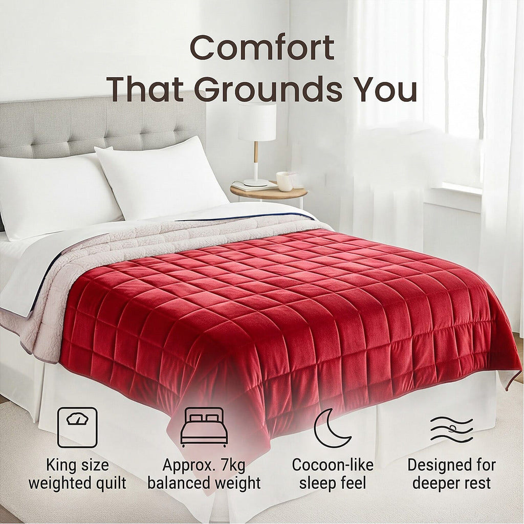 Hush Haven Luxury Reversible 7 Layer Weighted Quilt - Size King - Red - ( Approx 7 Kg )