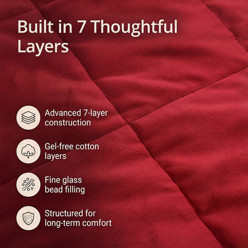 Hush Haven Luxury Reversible 7 Layer Weighted Quilt - Size King - Red - ( Approx 7 Kg )