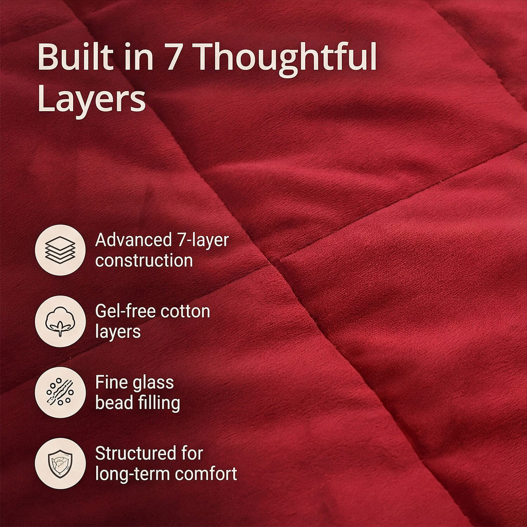 Hush Haven Luxury Reversible 7 Layer Weighted Quilt - Size King - Red - ( Approx 7 Kg )