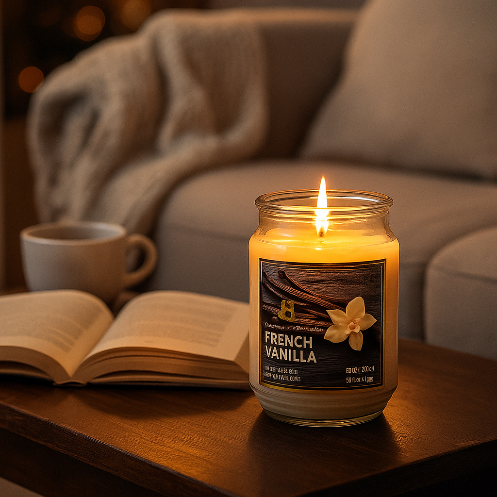 French Vanilla Scented Candle Jar (510G) Upto 100 Hour Burn Time_8184366_1