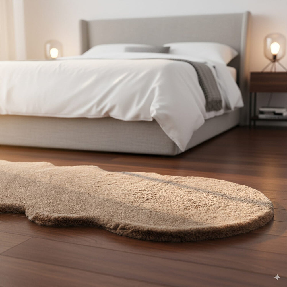 HUSH HAVEN Cloud-Shaped Faux Fur Runner Rug With Foam Base (180 x 60 cm) - Beige