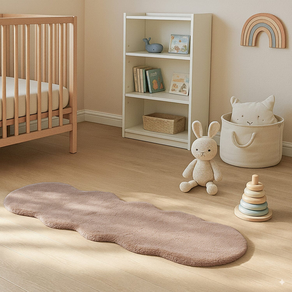HUSH HAVEN Cloud-Shaped Faux Fur Runner Rug With Foam Base (180 x 60 cm) - Beige