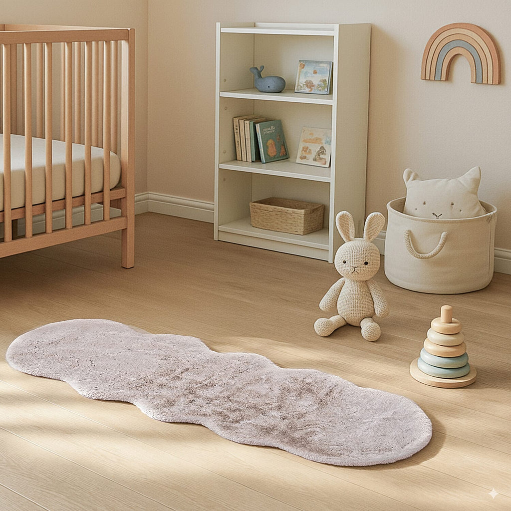 THE SUPER LUXURIOUS -HUSH HAVEN Cloud-Shaped Faux Fur Runner Rug With Foam Base (180 x 60 cm) - Ivory