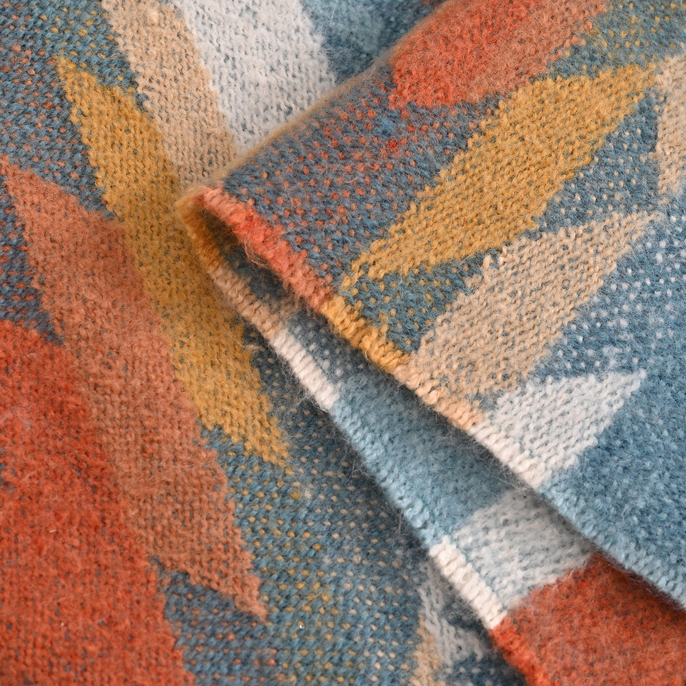 Striped Pattern Knitted Aztec Throw Cozy Blanket (50x70 inch) - Green & Orange_8187015_1