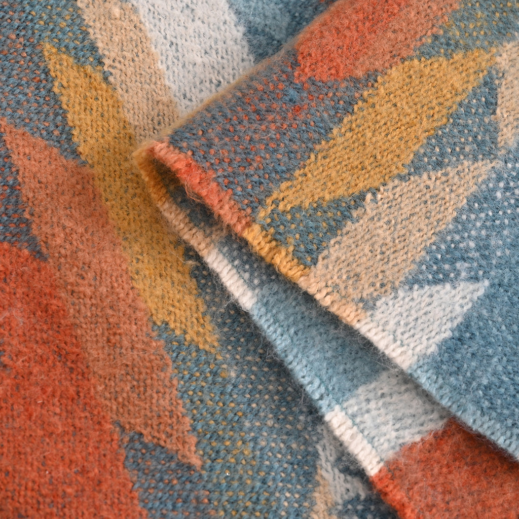 Striped Pattern Knitted Aztec Throw Cozy Blanket (50x70 inch) - Green & Orange_8187015_1