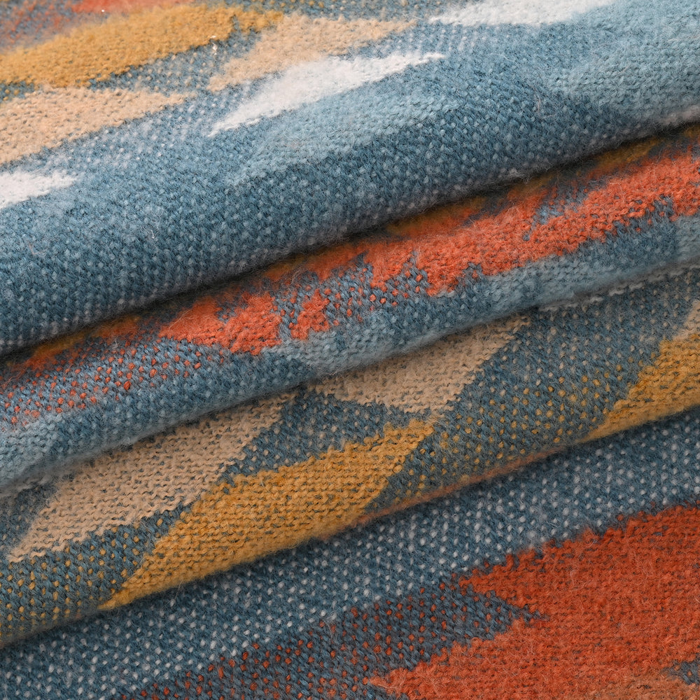 Striped Pattern Knitted Aztec Throw Cozy Blanket (50x70 inch) - Green & Orange_8187015_2
