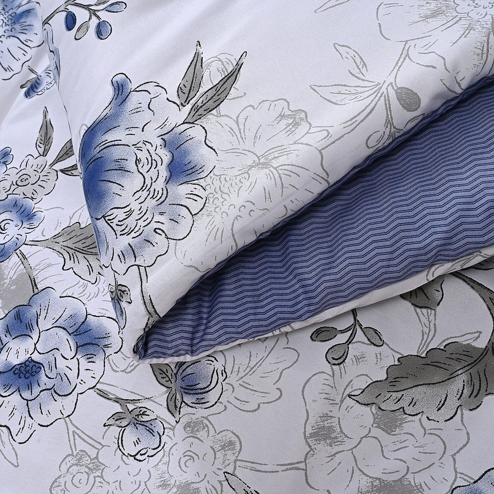 Homesmart 3 Piece Floral Print Comforter Set Inc. 1 Comforter & 2 Pillowcases (Size UK Double) - Blue