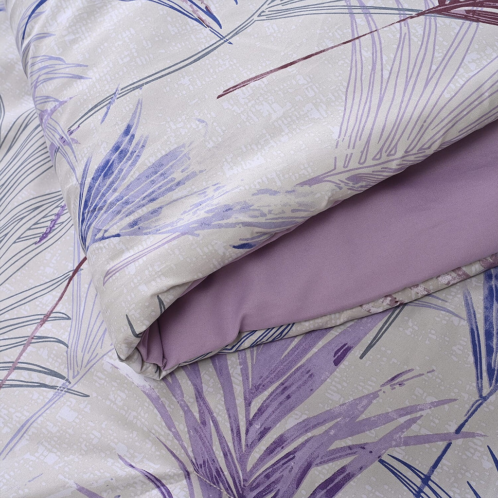 Homesmart 3 Piece Floral & Leaf Print Comforter Set Inc. 1 Comforter & 2 Pillowcases (Size UK Double) - Purple