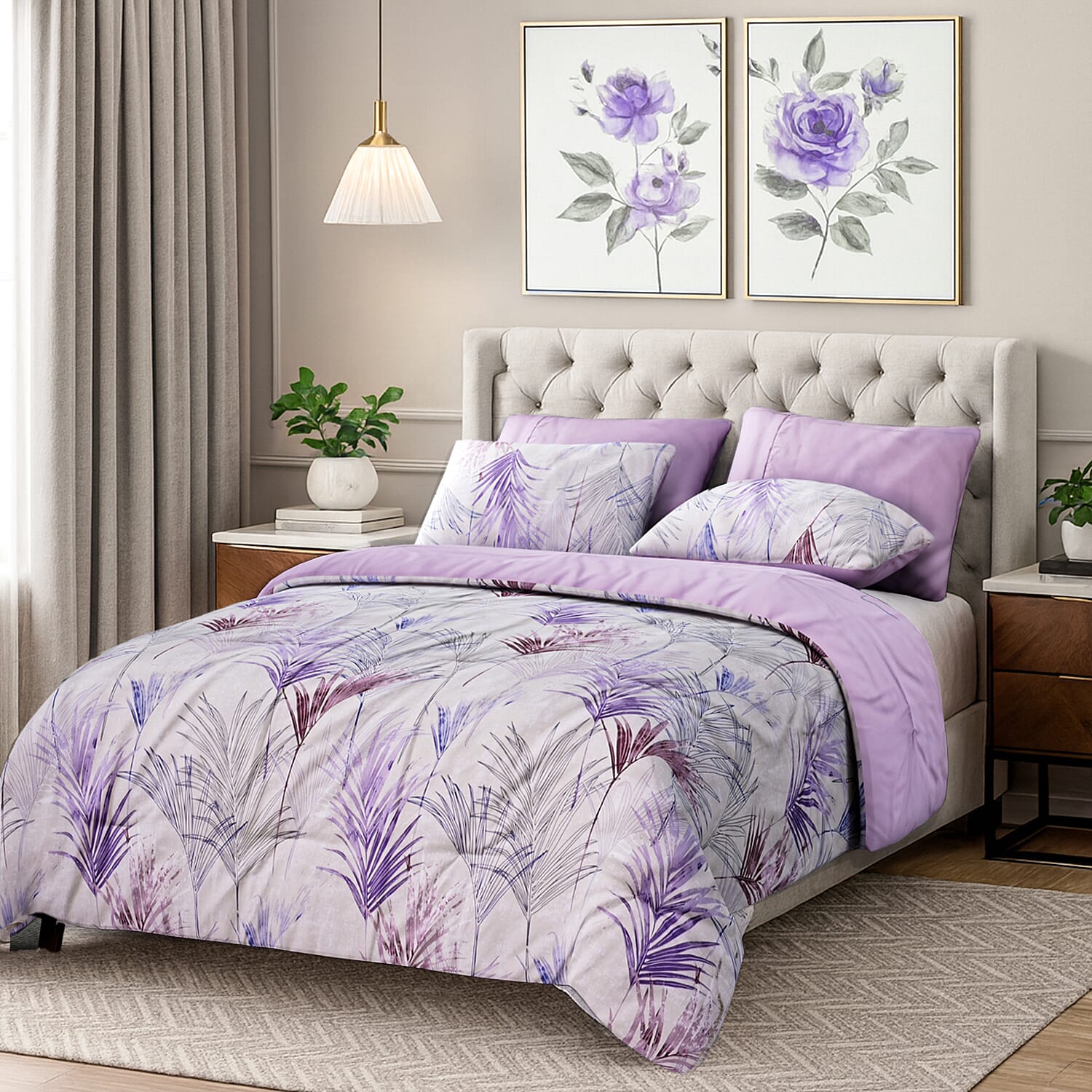 Homesmart 3 Piece Floral & Leaf Print Comforter Set Inc. 1 Comforter & 2 Pillowcases