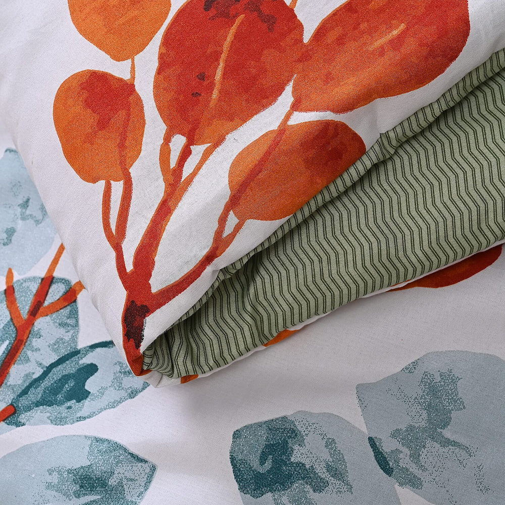 Homesmart 3 Piece Floral & Leaf Print Comforter Set Inc. 1 Comforter & 2 Pillowcases (Size UK King) - Multi