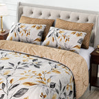 Homesmart 3 Piece Floral & Leaf Print Comforter Set Inc. 1 Comforter & 2 Pillowcases (Size UK King) - Cream