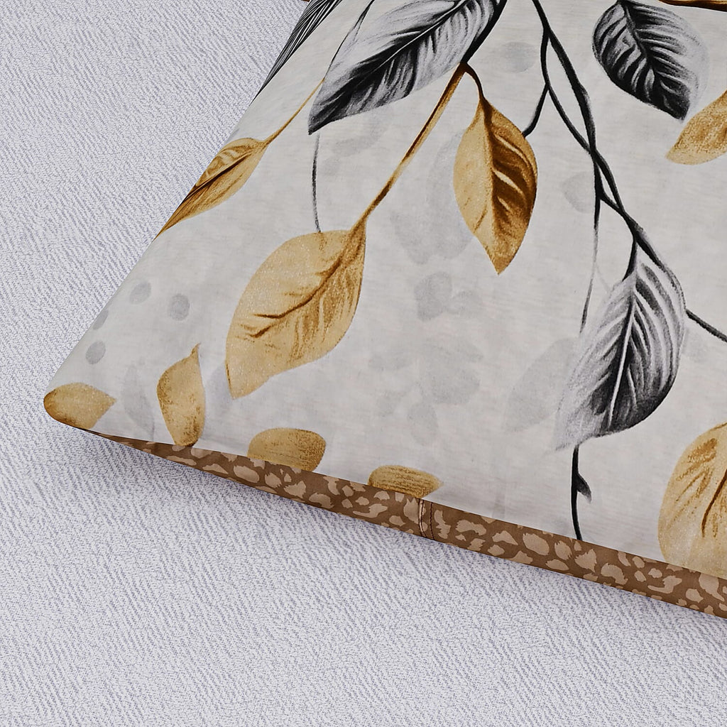 Homesmart 3 Piece Floral & Leaf Print Comforter Set Inc. 1 Comforter & 2 Pillowcases (Size UK King) - Cream