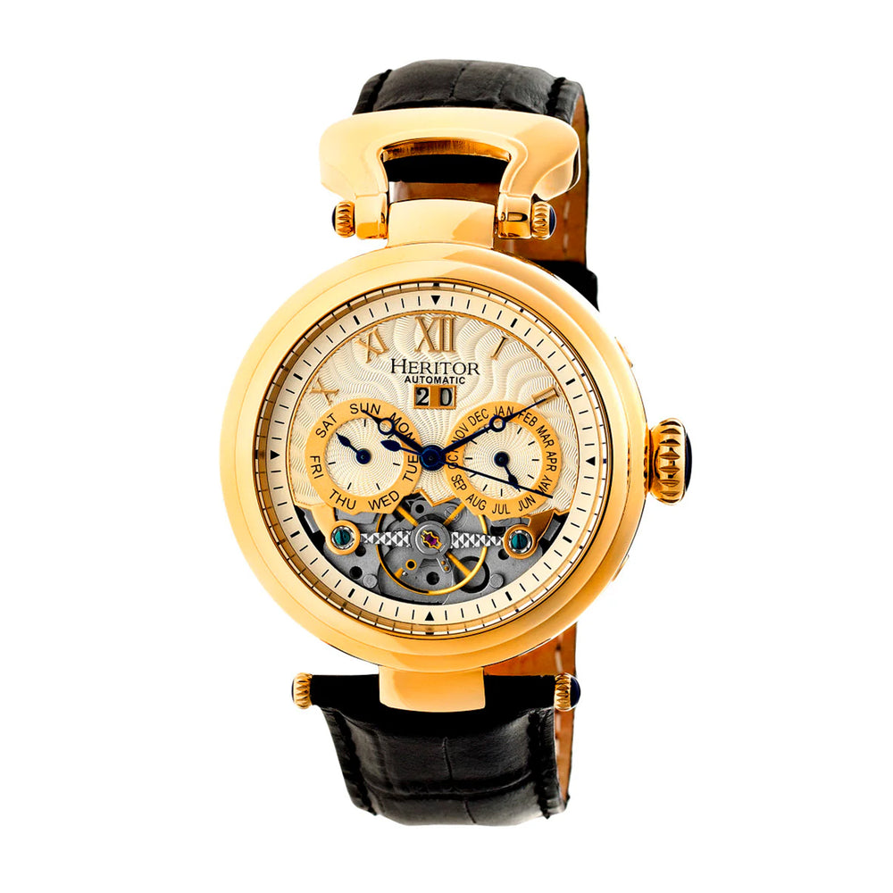 Heritor GENOA Chinese Automatic Movt. 5ATM WR Gold Dial Mens Watch with Black Genuine Leather Strap_8187624