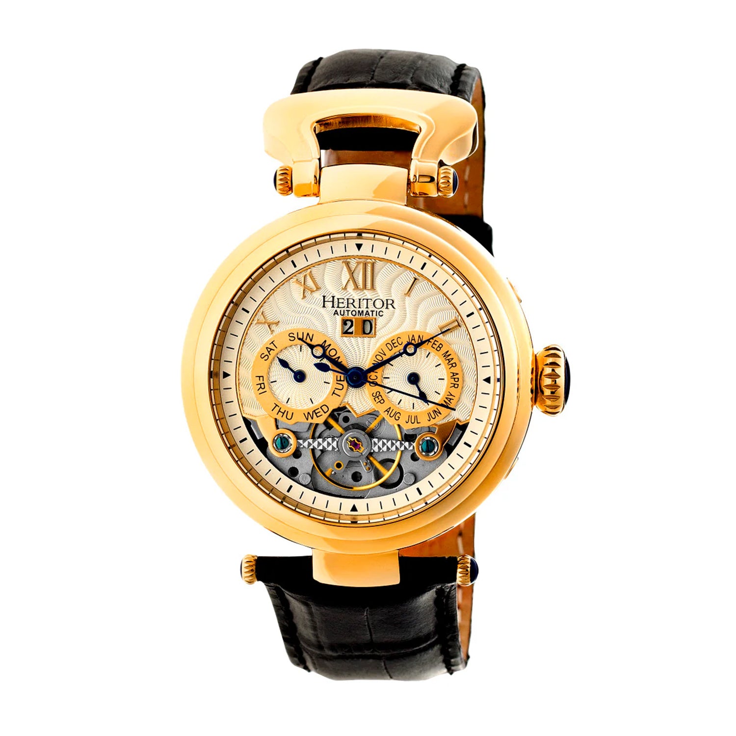 Heritor GENOA Chinese Automatic Movt. 5ATM WR Gold Dial Mens Watch with Black Genuine Leather Strap_8187624