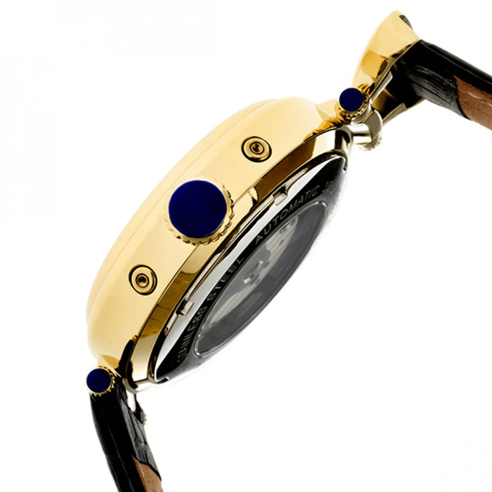 Heritor GENOA Chinese Automatic Movt. 5ATM WR Gold Dial Mens Watch with Black Genuine Leather Strap_8187624_2