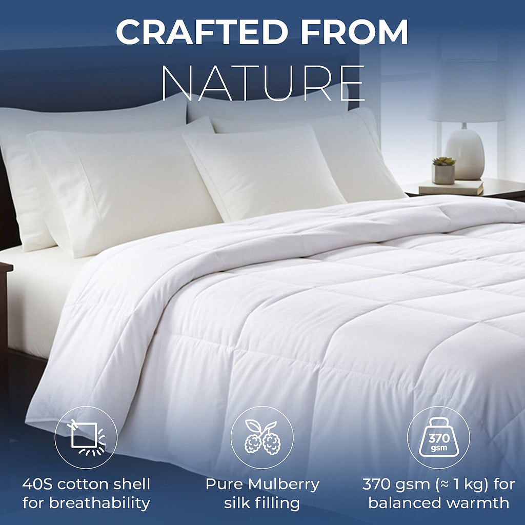 Decadently Beautiful 100% Mulberry Silk Duvet (Single, 135x200cm) - Ivory