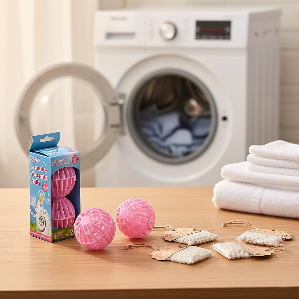 NEW Rose Fragrance Laundry Washing Balls with 4 Pack Replacement | Non-Detergent System for 90 Washes - Pink