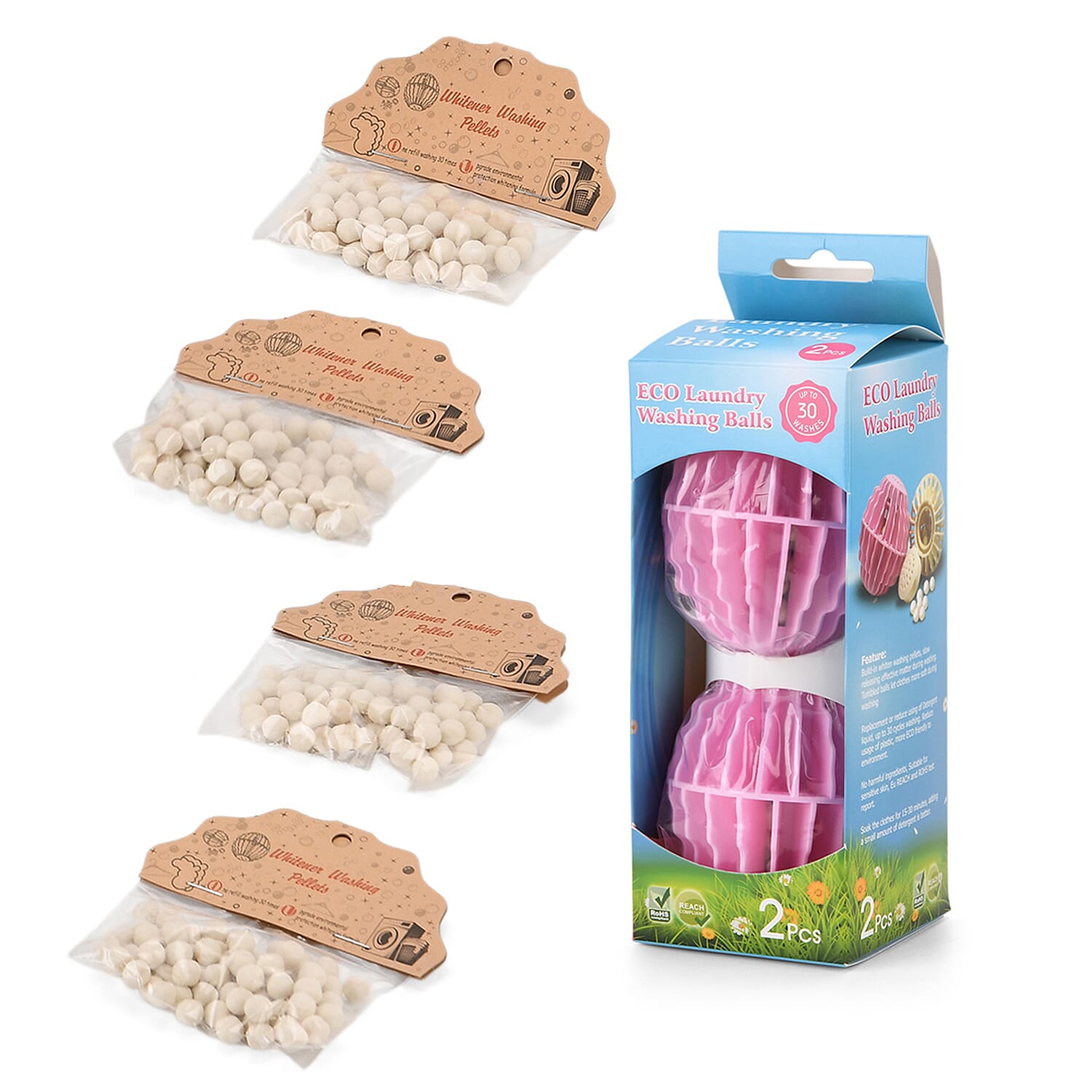 Eco-Friendly Rose Scented Laundry Washing Balls with 4-Pack Replacement Refills (90 Time