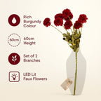 Set of 2 - Faux Flower Branches with LED Lights (60cm) -  Burgundy