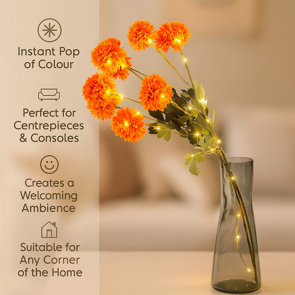 Set of 2 - Faux Flower Branches with LED Lights (60cm) - Orange