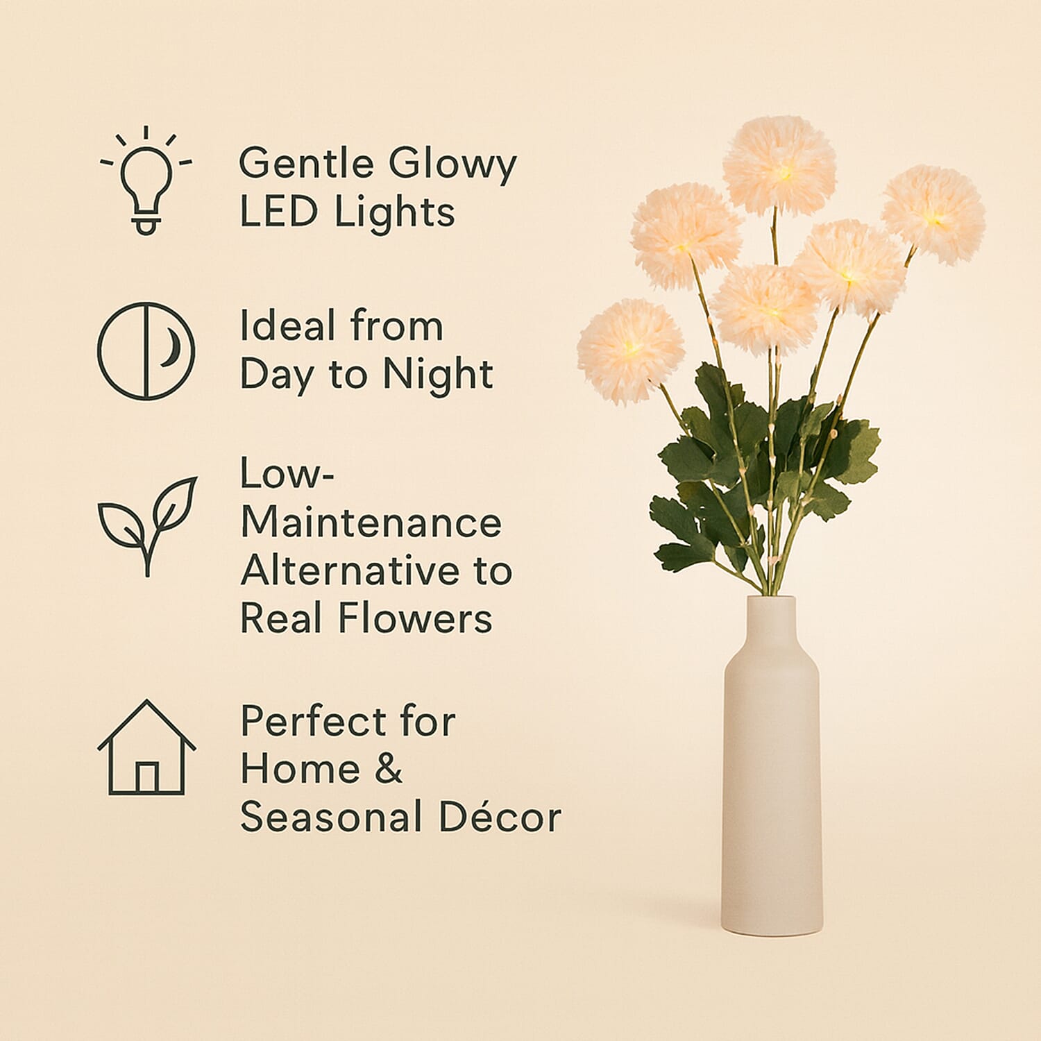 Set of 2 - Faux Flower Branches with LED Lights (60cm) - Champagne