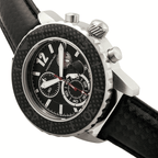MORPHIC M51 Series Japanese Quartz Movt. 10ATM Water Resistant Black Dial Mens Watch with Black Colour Leather Strap and Silver-Tone Case